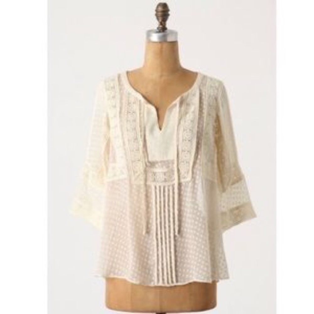 Anthropologie Meadow Rue Silk Peasant Boho Blouse Extra Small